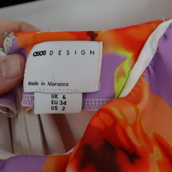 Asos Design Mini Dress Womens 2 Purple Coquette Twee Romantic Floral Casual - Picture 3 of 12
